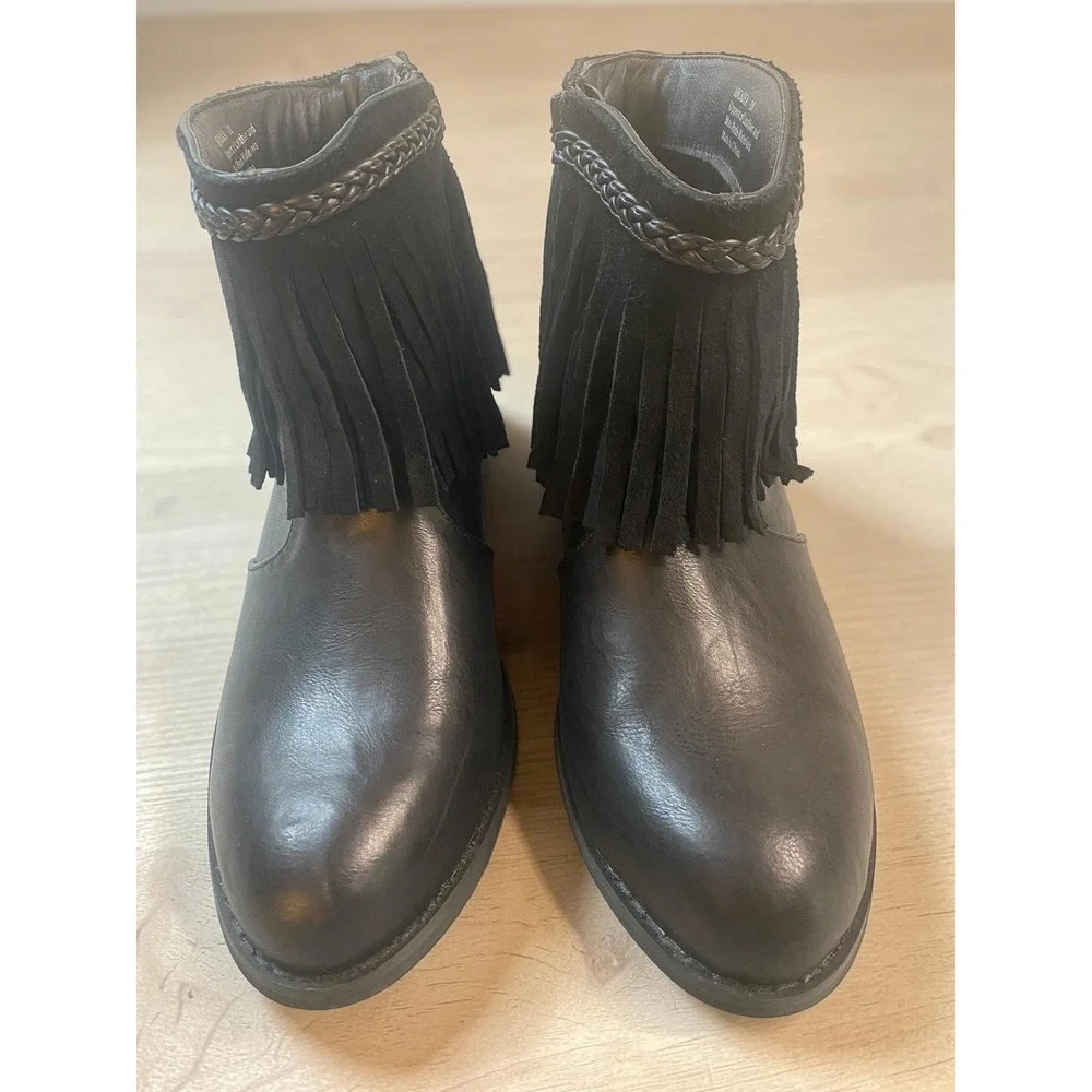 Corkys Arcadia Fringe Braided Trim‎ Black Women Size 10 Ankle Boots NWOT